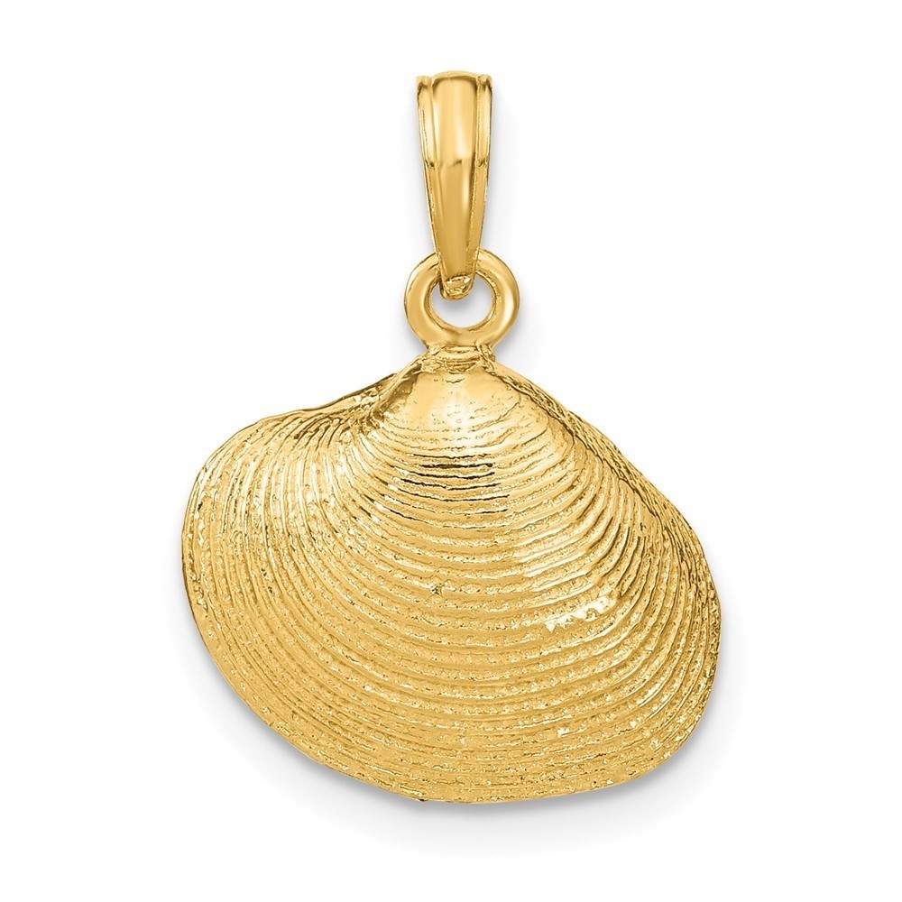 10k Yellow Gold Sea Life Medium Clam Shell Necklace Charm Pendant